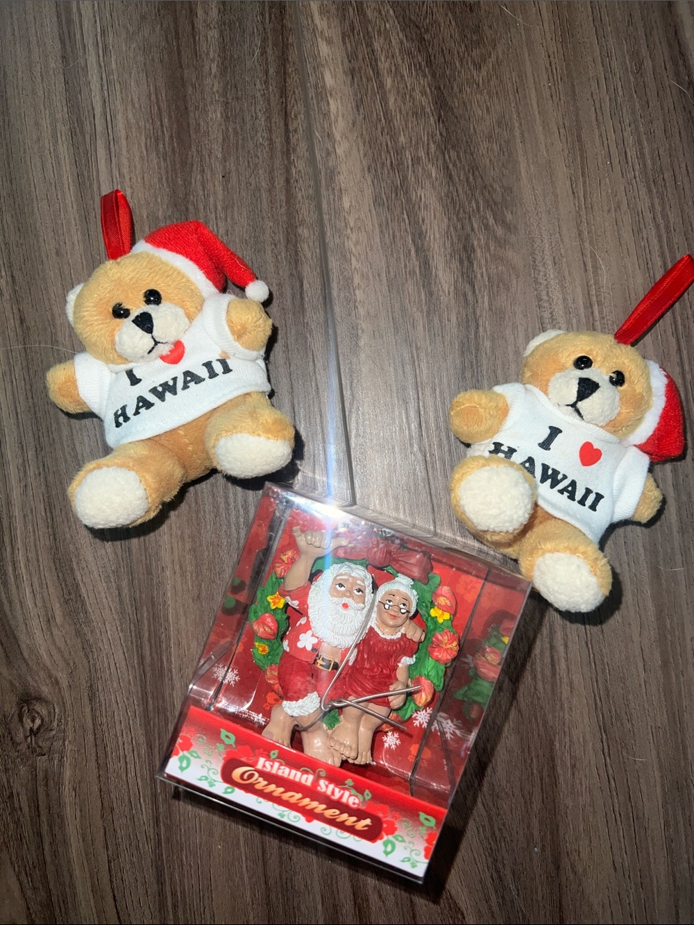 Plush 'I ♥ Hawaii' Bear Ornament with Red Santa Hat - Unbranded